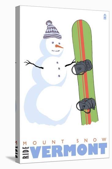 Mount Snow, Vermont, Snowman with Snowboard-Lantern Press-Stretched Canvas