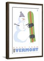 Mount Snow, Vermont, Snowman with Snowboard-Lantern Press-Framed Art Print