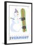 Mount Snow, Vermont, Snowman with Snowboard-Lantern Press-Framed Art Print