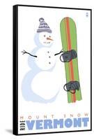 Mount Snow, Vermont, Snowman with Snowboard-Lantern Press-Framed Stretched Canvas