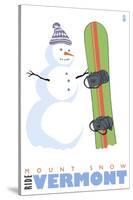 Mount Snow, Vermont, Snowman with Snowboard-Lantern Press-Stretched Canvas