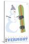 Mount Snow, Vermont, Snowman with Snowboard-Lantern Press-Stretched Canvas