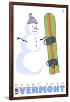 Mount Snow, Vermont, Snowman with Snowboard-Lantern Press-Framed Art Print