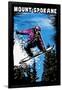 Mount Spokane, Washington - Scratchboard Snowboarder-Lantern Press-Framed Art Print