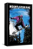 Mount Spokane, Washington - Scratchboard Snowboarder-Lantern Press-Framed Stretched Canvas