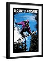 Mount Spokane, Washington - Scratchboard Snowboarder-Lantern Press-Framed Art Print
