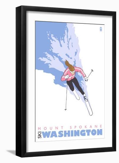 Mount Spokane, Washington, Stylized Skier-Lantern Press-Framed Art Print