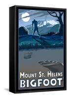 Mount St. Helens - Bigfoot Scene-Lantern Press-Framed Stretched Canvas