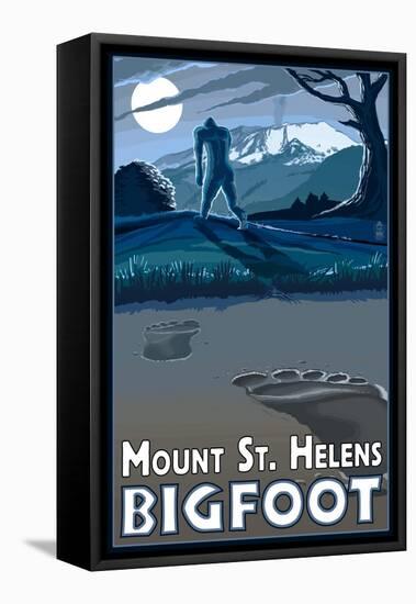 Mount St. Helens - Bigfoot Scene-Lantern Press-Framed Stretched Canvas