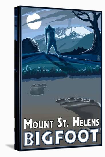 Mount St. Helens - Bigfoot Scene-Lantern Press-Stretched Canvas