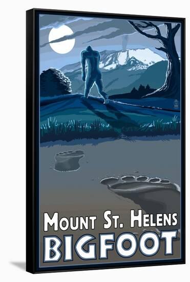 Mount St. Helens - Bigfoot Scene-Lantern Press-Framed Stretched Canvas