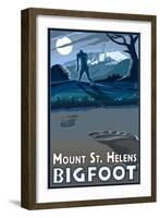 Mount St. Helens - Bigfoot Scene-Lantern Press-Framed Art Print