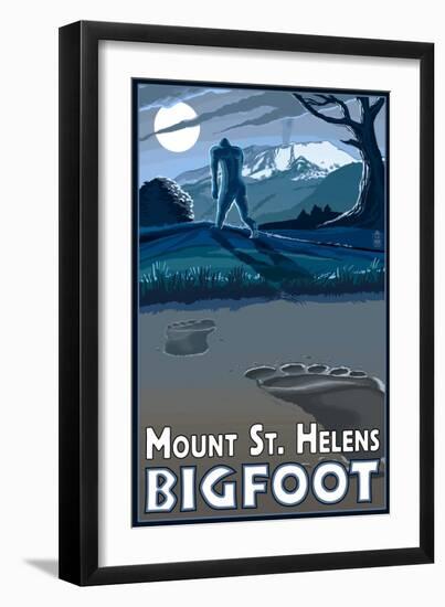 Mount St. Helens - Bigfoot Scene-Lantern Press-Framed Art Print