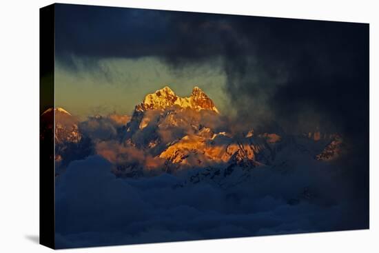 Mount Ushba (4,710M) before Sunset, with Low Clouds in Valleys, Seen from Elbrus, Caucasus, Russia-Schandy-Stretched Canvas