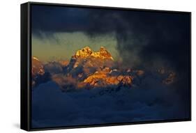 Mount Ushba (4,710M) before Sunset, with Low Clouds in Valleys, Seen from Elbrus, Caucasus, Russia-Schandy-Framed Stretched Canvas