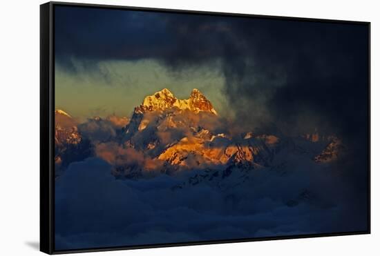 Mount Ushba (4,710M) before Sunset, with Low Clouds in Valleys, Seen from Elbrus, Caucasus, Russia-Schandy-Framed Stretched Canvas