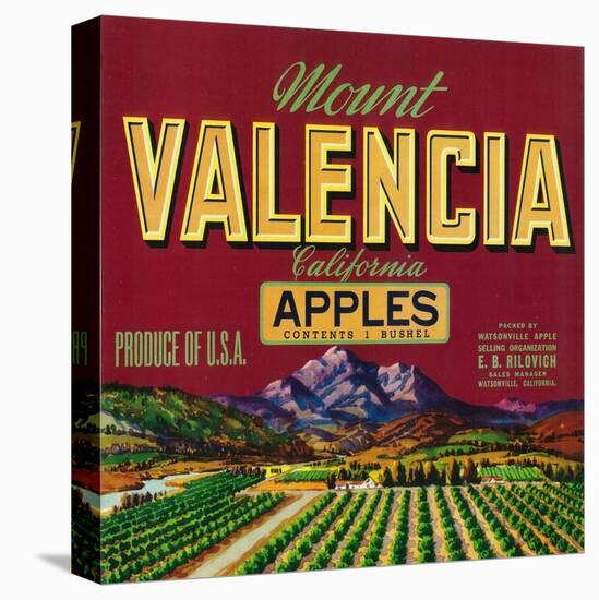 Mount Valencia Apple Label - Watsonville, CA-Lantern Press-Stretched Canvas