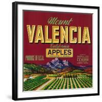 Mount Valencia Apple Label - Watsonville, CA-Lantern Press-Framed Art Print