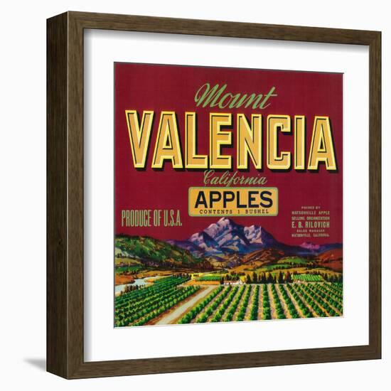 Mount Valencia Apple Label - Watsonville, CA-Lantern Press-Framed Art Print