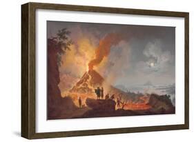 Mount Vesuvius Erupting by Night, Seen from the Atrio Del Cavallo with Spectators in the…-Pierre Jacques Volaire-Framed Giclee Print