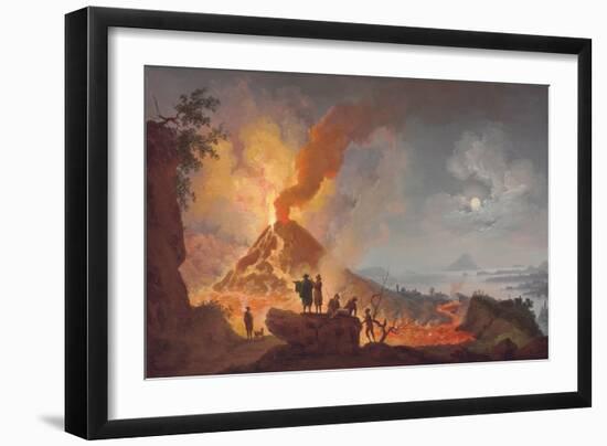 Mount Vesuvius Erupting by Night, Seen from the Atrio Del Cavallo with Spectators in the…-Pierre Jacques Volaire-Framed Giclee Print