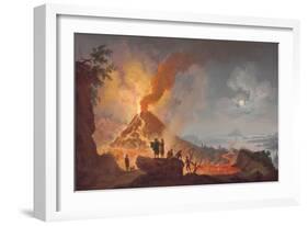 Mount Vesuvius Erupting by Night, Seen from the Atrio Del Cavallo with Spectators in the…-Pierre Jacques Volaire-Framed Giclee Print