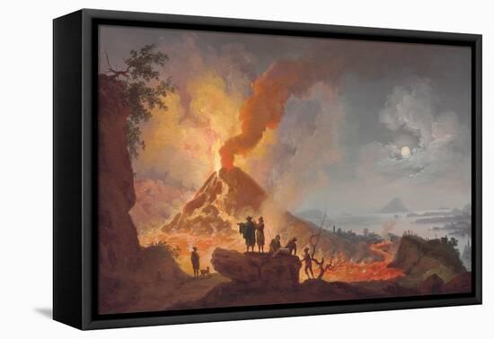 Mount Vesuvius Erupting by Night, Seen from the Atrio Del Cavallo with Spectators in the…-Pierre Jacques Volaire-Framed Stretched Canvas