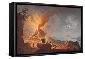 Mount Vesuvius Erupting by Night, Seen from the Atrio Del Cavallo with Spectators in the…-Pierre Jacques Volaire-Framed Stretched Canvas