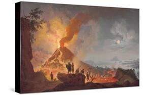 Mount Vesuvius Erupting by Night, Seen from the Atrio Del Cavallo with Spectators in the…-Pierre Jacques Volaire-Stretched Canvas