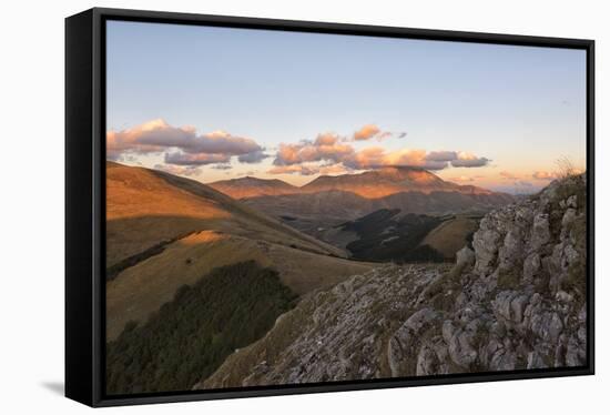 Mount Vettore at sunset, Sibillini Park, Umbria, Italy, Europe-Lorenzo Mattei-Framed Stretched Canvas