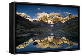 Mount Yerupaja Reflects in Lake Huayhuish, Andes Mountains, Peru-Howie Garber-Framed Stretched Canvas