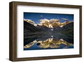 Mount Yerupaja Reflects in Lake Huayhuish, Andes Mountains, Peru-Howie Garber-Framed Photographic Print