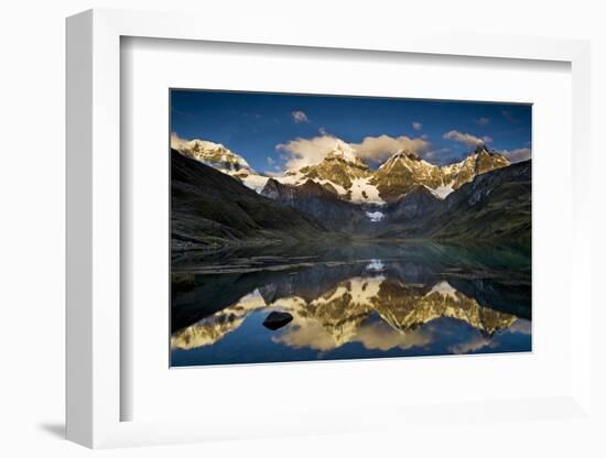 Mount Yerupaja Reflects in Lake Huayhuish, Andes Mountains, Peru-Howie Garber-Framed Photographic Print