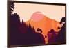 Mountain and Forest Landscape in Day, in Warm Tone. Flat Landscape. Vector Illustration.-miomart-Framed Art Print