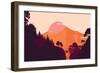Mountain and Forest Landscape in Day, in Warm Tone. Flat Landscape. Vector Illustration.-miomart-Framed Art Print