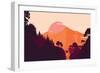 Mountain and Forest Landscape in Day, in Warm Tone. Flat Landscape. Vector Illustration.-miomart-Framed Art Print