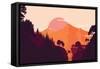 Mountain and Forest Landscape in Day, in Warm Tone. Flat Landscape. Vector Illustration.-miomart-Framed Stretched Canvas