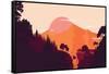 Mountain and Forest Landscape in Day, in Warm Tone. Flat Landscape. Vector Illustration.-miomart-Framed Stretched Canvas