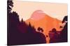 Mountain and Forest Landscape in Day, in Warm Tone. Flat Landscape. Vector Illustration.-miomart-Stretched Canvas