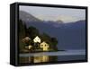 Mountain and Houses Reflecting in Fjord Waters, Norway-Michele Molinari-Framed Stretched Canvas