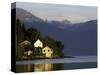 Mountain and Houses Reflecting in Fjord Waters, Norway-Michele Molinari-Stretched Canvas