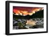 Mountain and River at Sunset-null-Framed Art Print