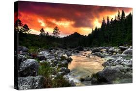 Mountain and River at Sunset-null-Stretched Canvas