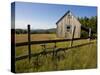 Mountain bike and barn on Birch Hill, New Durham, New Hampshire, USA-Jerry & Marcy Monkman-Stretched Canvas