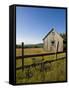 Mountain bike and barn on Birch Hill, New Durham, New Hampshire, USA-Jerry & Marcy Monkman-Framed Stretched Canvas