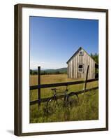 Mountain bike and barn on Birch Hill, New Durham, New Hampshire, USA-Jerry & Marcy Monkman-Framed Photographic Print