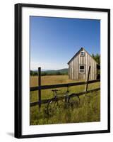 Mountain bike and barn on Birch Hill, New Durham, New Hampshire, USA-Jerry & Marcy Monkman-Framed Photographic Print