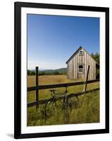 Mountain bike and barn on Birch Hill, New Durham, New Hampshire, USA-Jerry & Marcy Monkman-Framed Photographic Print