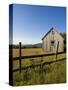 Mountain bike and barn on Birch Hill, New Durham, New Hampshire, USA-Jerry & Marcy Monkman-Stretched Canvas