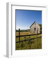 Mountain bike and barn on Birch Hill, New Durham, New Hampshire, USA-Jerry & Marcy Monkman-Framed Photographic Print